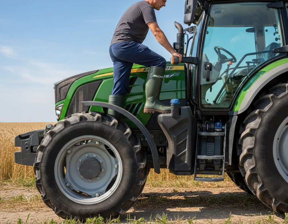 uomo che indossa gli stivali bisont farmer in agricoltura 